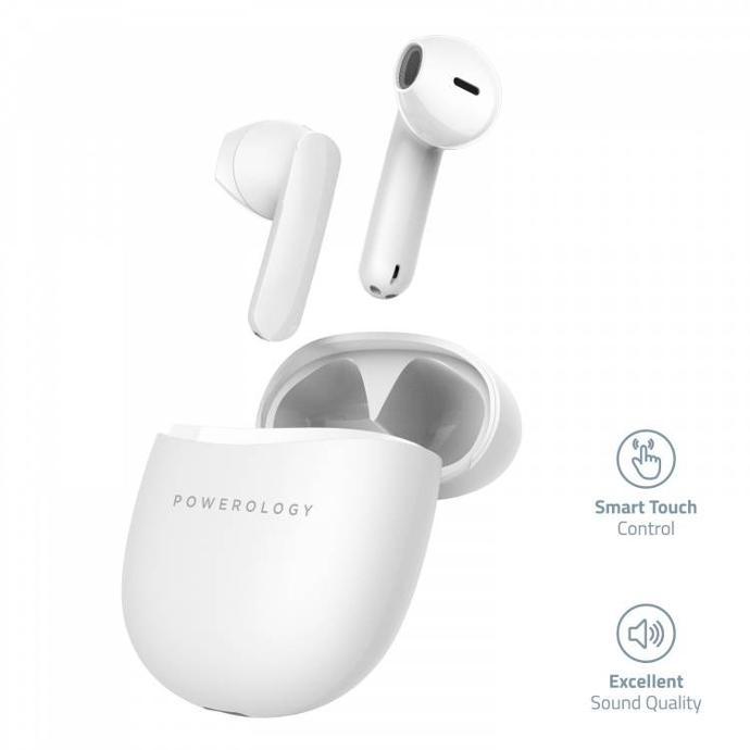 Powerology Portable Stereo Buds Plus alt tag="Powerology Audio Bluetooth Stereo Buds Plus Portable White"