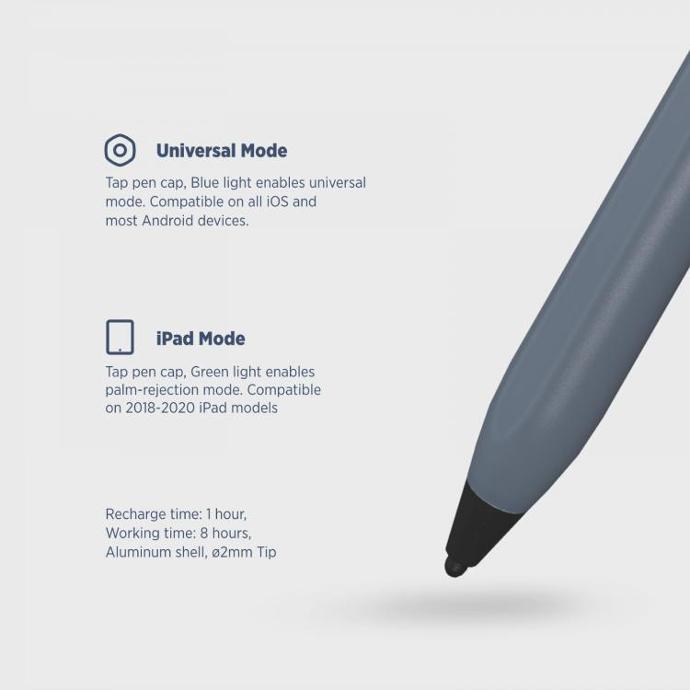 Powerology Compatible Pen alt tag="Powerology Lifestyle 2 in 1 Universal Stylus Pen With Dual Mode Portable Grey"