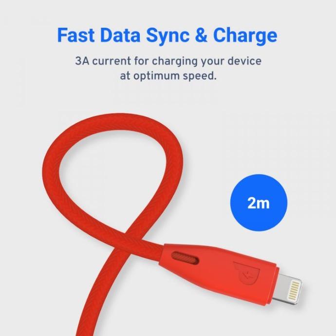 alt tag="Powerology Chargers and Cables Braided USB-C to Lightning Cable (2m6ft) Compact Red"