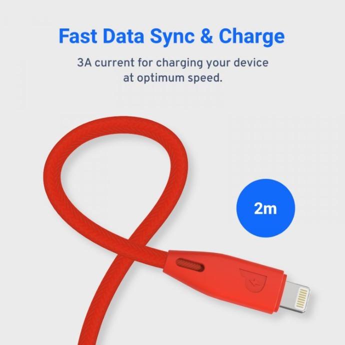 Powerology Compact Cable alt tag="Powerology Chargers and Cables Braided USB-C to Lightning Cable (2m6ft) Compact Red"