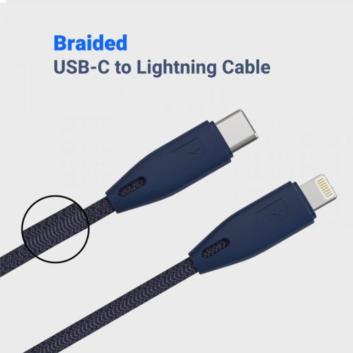 alt tag="Powerology Chargers and Cables Braided USB-C to Lightning Cable (2m6ft) Portable Blue"