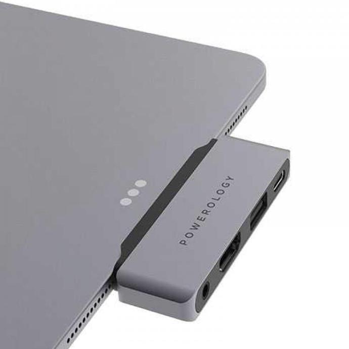 Powerology 4K 4 in 1 USB-C Hub alt tag="Powerology Hubs & Docks 4 in 1 USB-C Hub with HDMI, USB, and AUX Port 4K 60Hz Gray"