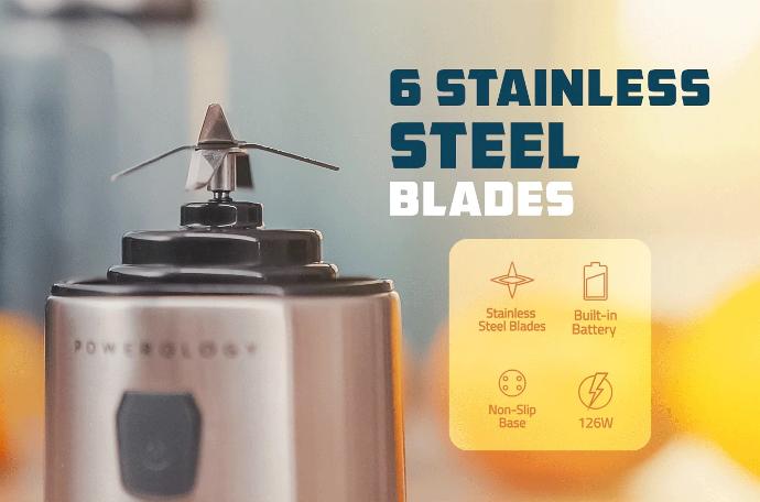Powerology 6 Blades Portable and Rechargeable Juicer and Blender 7 alt="6 Blades Portable and Rechargeable Juicer and Blender with stainless steel blades"