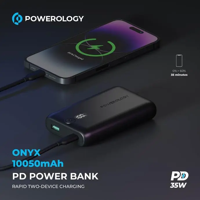 Powerology Power Banks Onyx PD Power Bank Built-In Protection Black