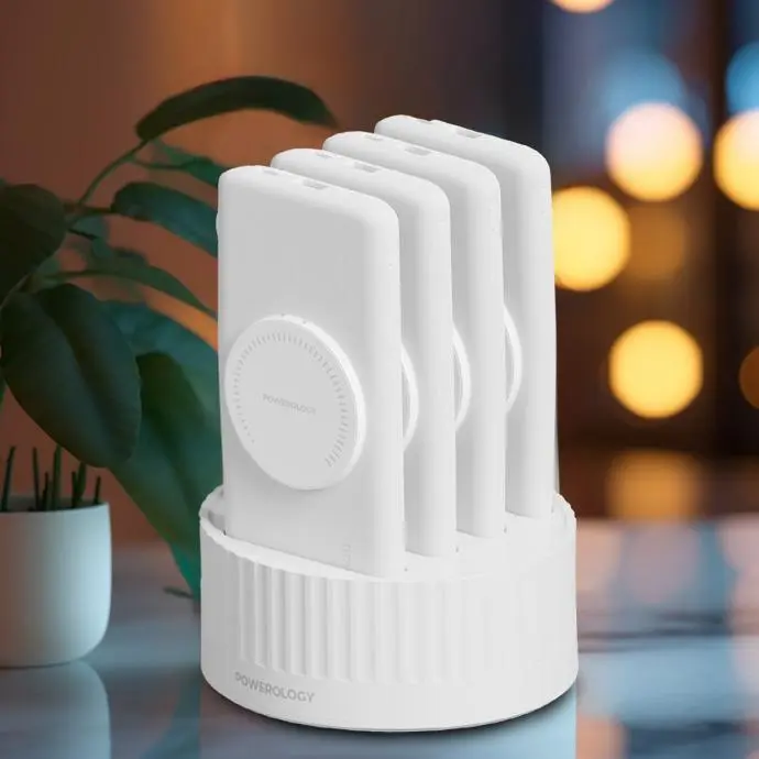 Powerology Power Bank With Rapid Recharging Station Powerology Power Banks Power Bank Terminal Multi-Output Power Bank White