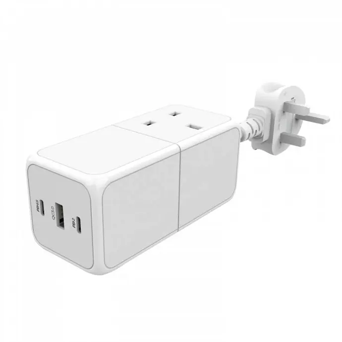 Powerology Power Hub 65W USB Power Strip with Dual Power Sockets USB-C Ports White 