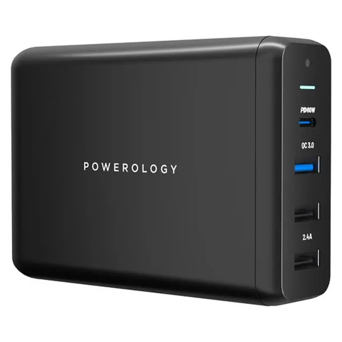 Powerology Power Hub 4 Output 75W Quick Charge Power Terminal 1.5m Power Cable Black 