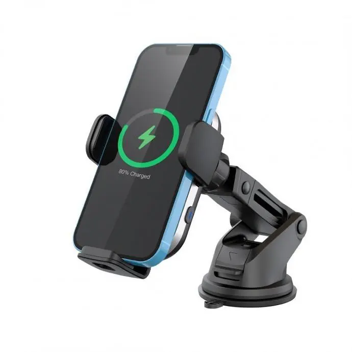 Powerology Holders And Stands Dual Coil Car Mount Wireless Charger Built-in Cooling Fan 15W Cooling Mechanism Black