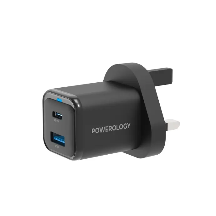 Powerology Cables And Chargers Dual Port Super Compact Quick Charger Compact Design Black 