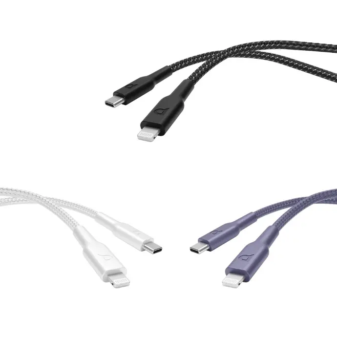 Powerology Cables And Chargers New Braided Type-C to Lightning Data And Fast Charge Purple & Black & White