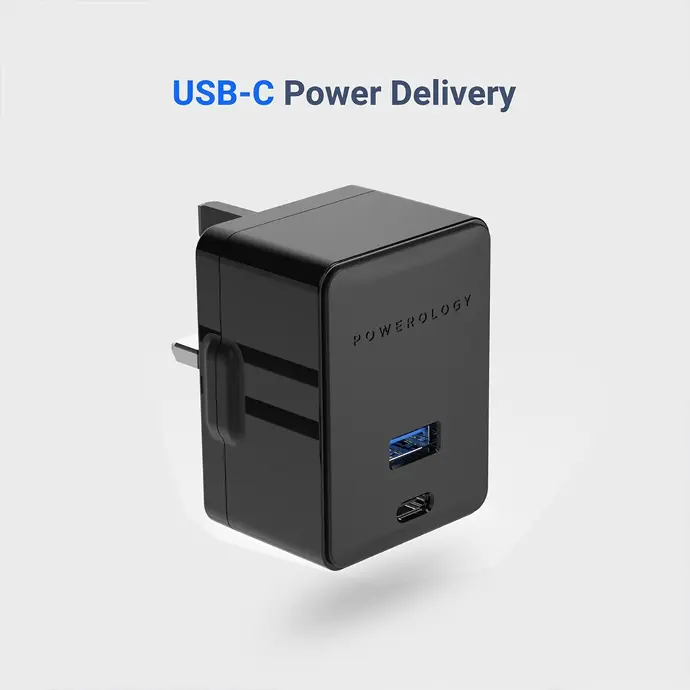 Powerology Cables And Chargers Ultra Quick PD Charger 36W Dual Ports USB-A Quick Charge Black 