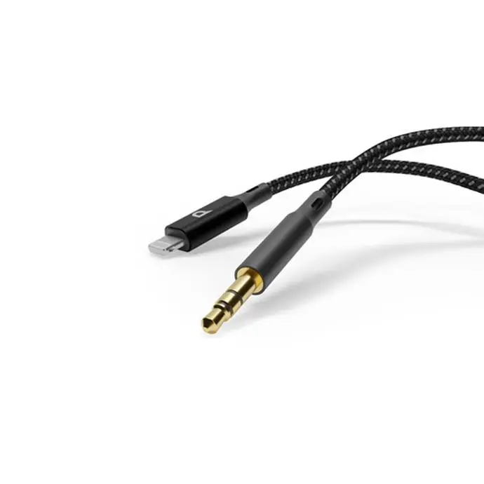 Powerology Cables And Chargers Braided Lightning to AUX 3.5mm Cable 1.2M Aluminum Shell Black 