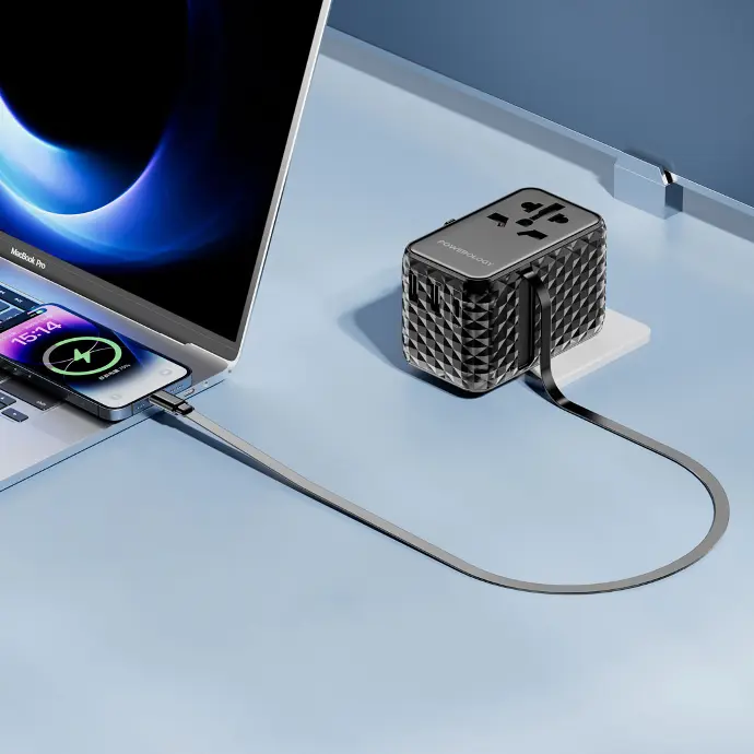 Powerology GaN Universal Charger Retractable Type-C Cable