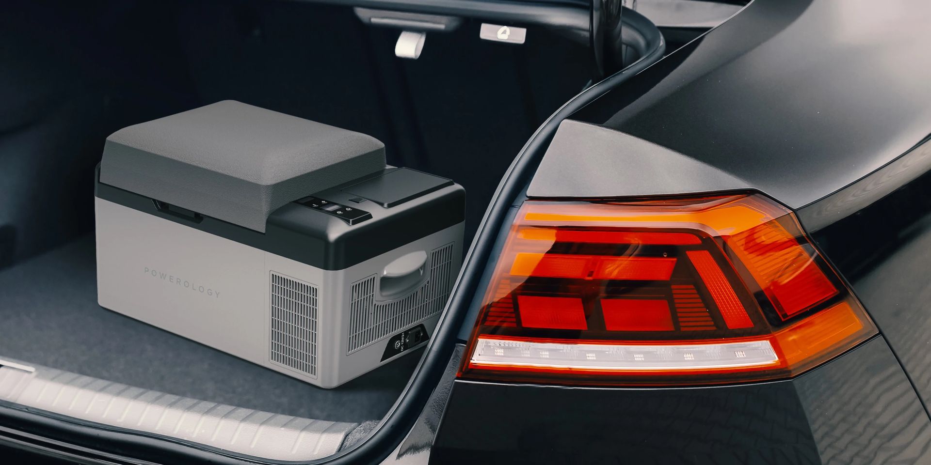 alt="Powerology Smart Portable Outdoor Fridge and Freezer in the car truck"
