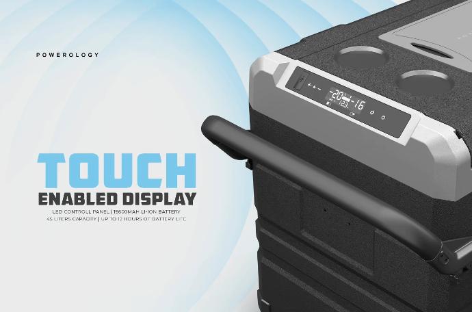 alt+'Powerology Smart Portable Fridge and Freezer with Detachable Wheels led control panel touch display"