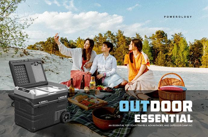 alt="Powerology Smart Portable Fridge and Freezer with Detachable Wheels family selfe outdoor essential"