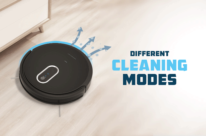 alt="Powerology Smart Robotic Vacuum Cleaner 2600mAh less noise more peace different cleaning modes"