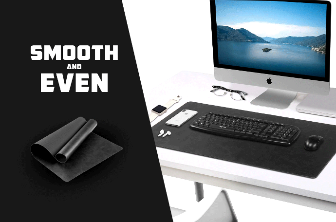 alt="Powerology Vegan Leather Desk Pad smooth and even surface"