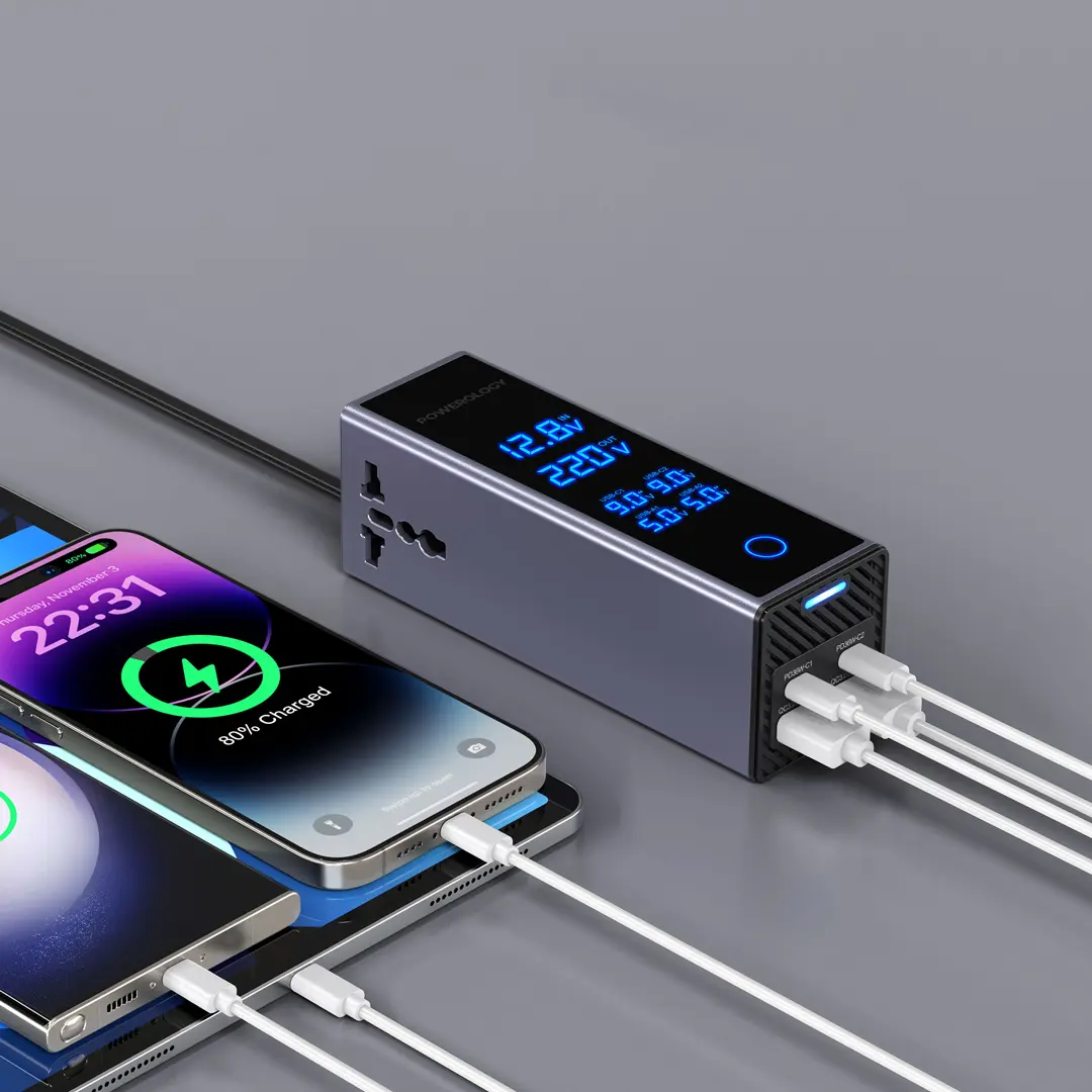 2AC Socket Car Power Inverter - Gray
