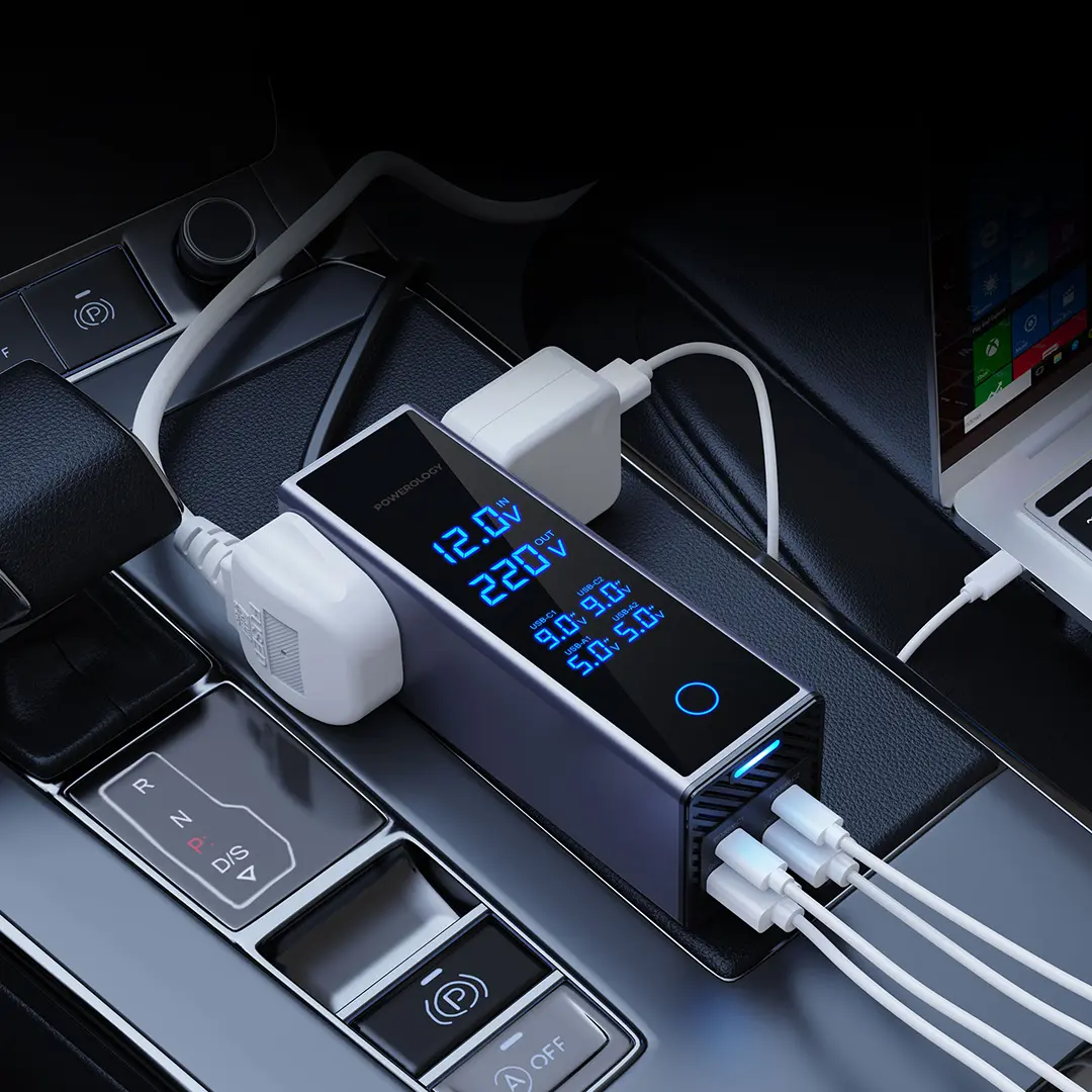 2AC Socket Car Power Inverter - Gray