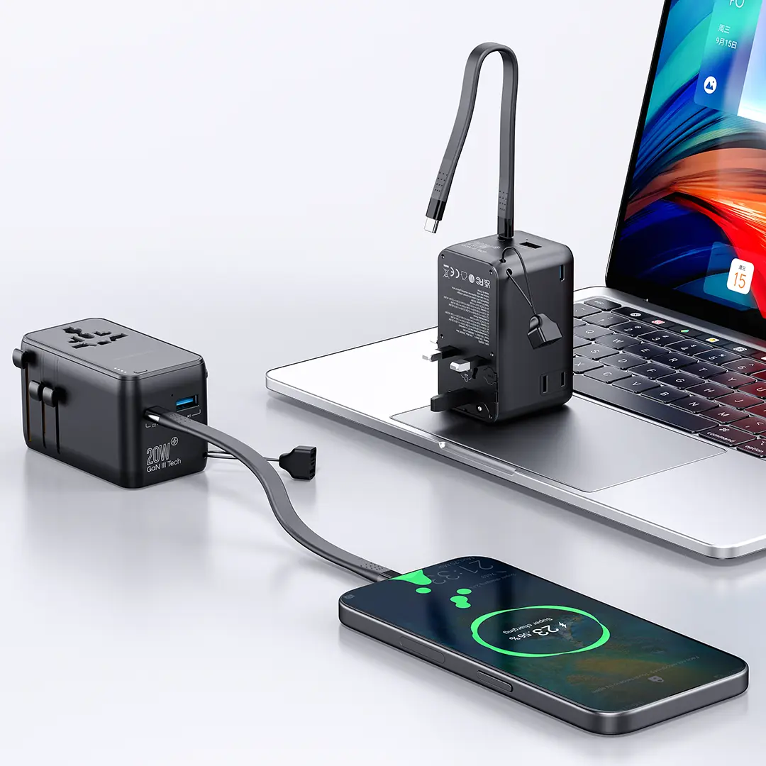 2500W Universal Travel Adapter with 4000mAh Power Bank - Black
