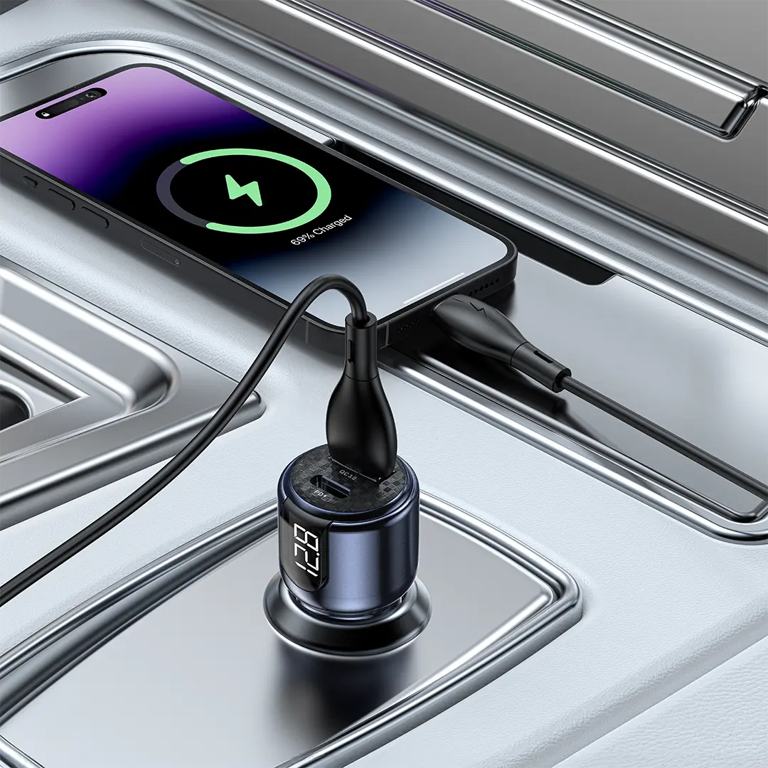 Dual Port Car Charger PD+QC 75W - Gray