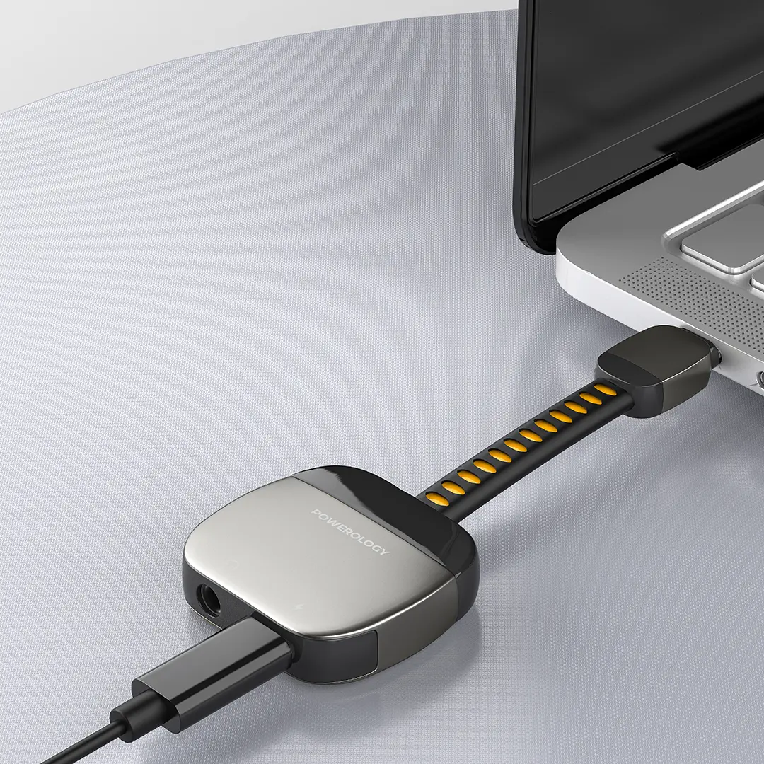 Powerology 2-IN-1 Adapter Type-C To 3.5mm AUX - Gray