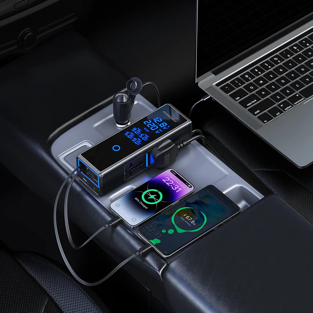 Powerology 300W x2 AC Socket Car Power Inverter - Black