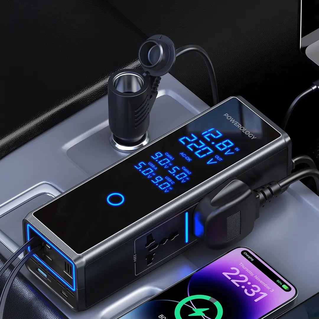 Powerology 300W x2 AC Socket Car Power Inverter - Black