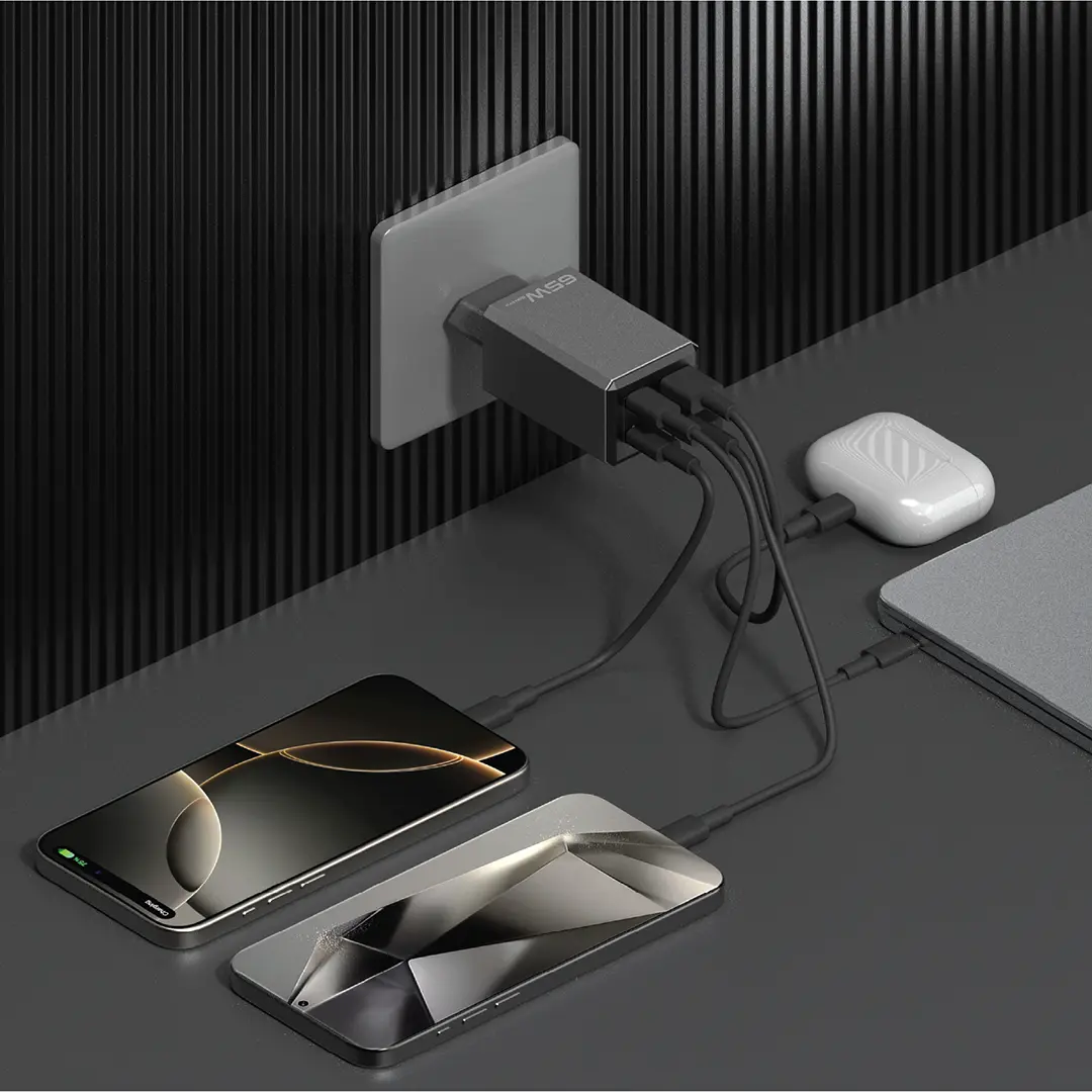 Powerology 65W GaN Multi-Port Travel Adapter - Grey