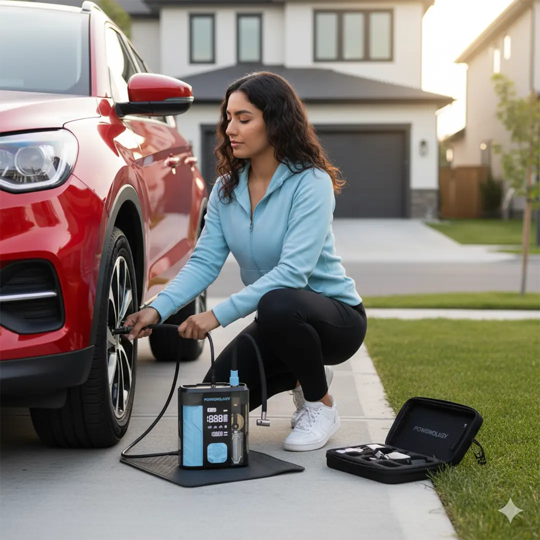 Powerology 3-In-1 Jump Starter & Tire Inflator - Black/Blue