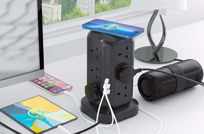 alt="Powerology 12 Socket Multi-Port Tower Hub Extension"