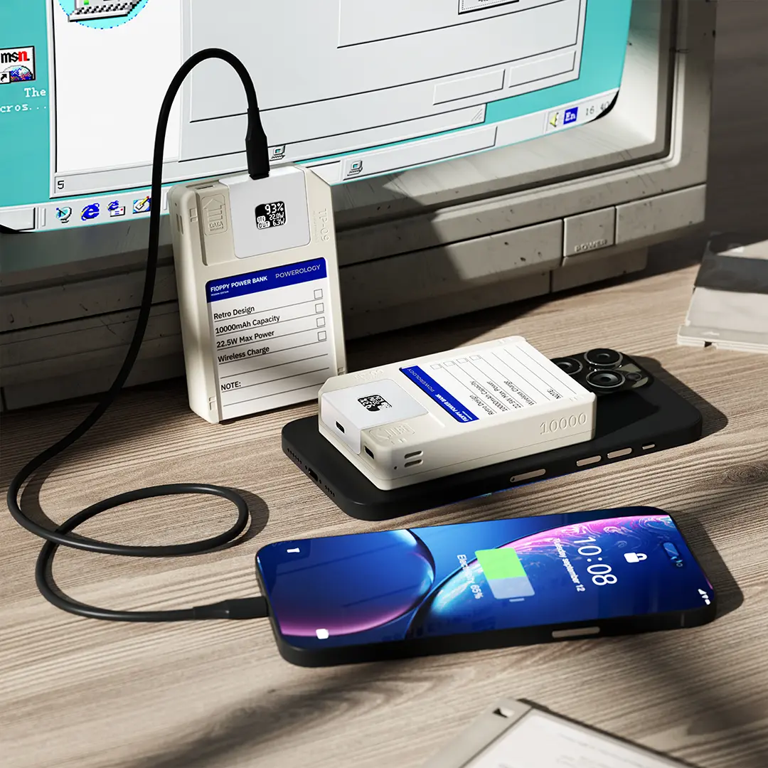 Powerology Floppydisk Retro 10000mAh MagSafe Power bank - White Powerology Floppydisk Retro 10000mAh MagSafe Power bank - White