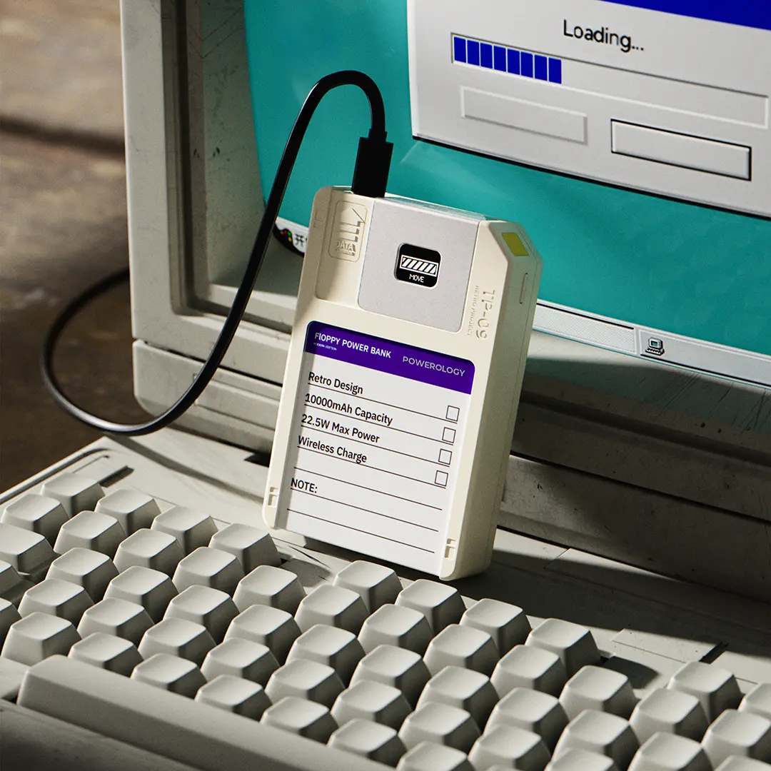 Powerology Floppydisk Retro 10000mAh MagSafe Power bank - White Powerology Floppydisk Retro 10000mAh MagSafe Power bank - White