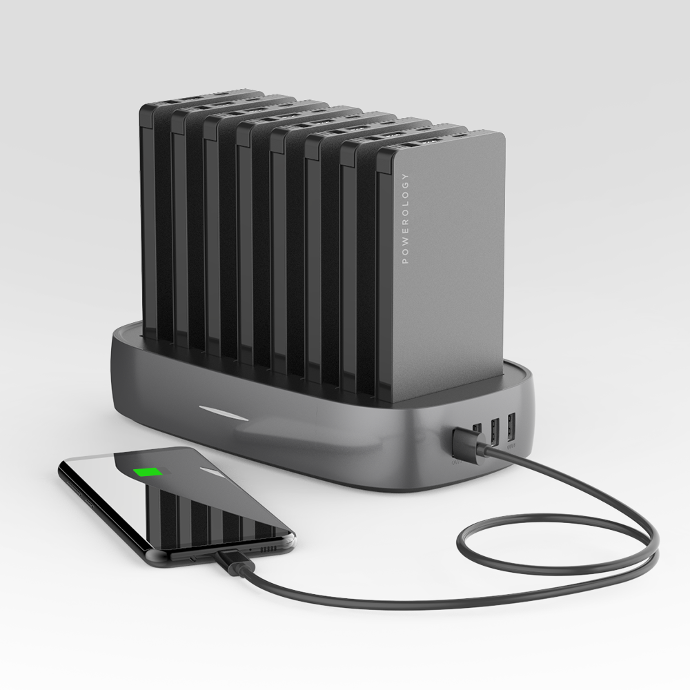8 in 1 power bank station Powerology 8 in 1 Power Bank Station with Built-In Lightning and Type-C Cable