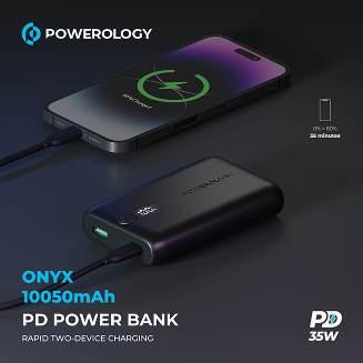 alt="A smartphone connected to Onyx 10050mAh PD 35W Power Bank"