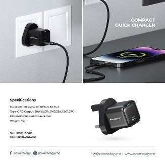 alt="A UK 3Pin Ultra-Compact Gan Charger on the socket and charging the smartphone"