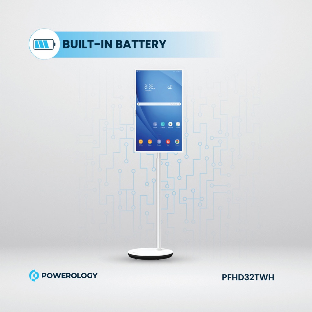 Powerology FHD Android 32” Tablet with Stand and Built-in Battery 4+128GB - White
