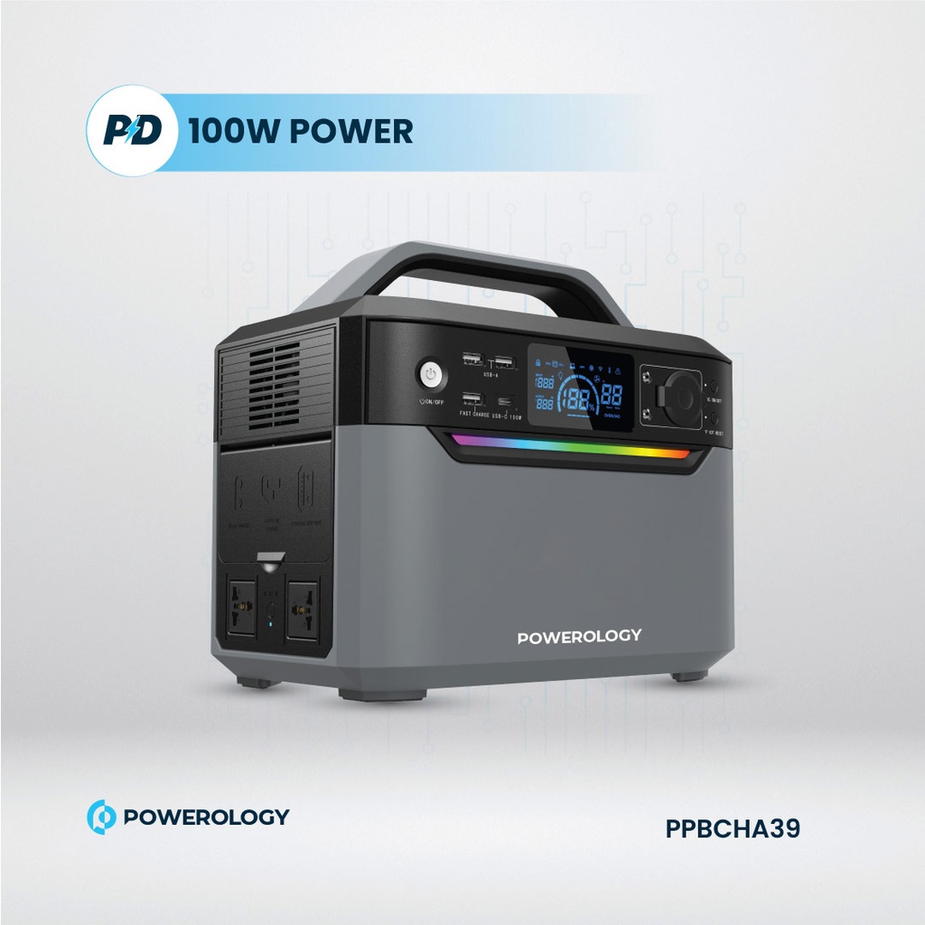Powerology 120000mAh Portable Power Generator Fast Charging 384Wh 600W - Black 