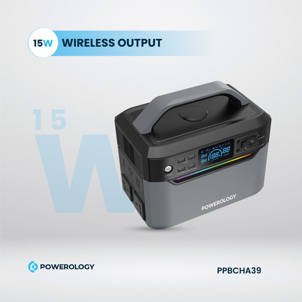 Powerology 120000mAh Portable Power Generator Fast Charging 384Wh 600W - Black 