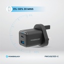 Powerology 35W PD QC 1xUSB-C 35W and 1xUSB-A 18W GaN Charger UK -with Type C to C 60W -Black	
