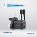 Powerology 35W PD QC 1xUSB-C 35W and 1xUSB-A 18W GaN Charger UK -with Type C to C 60W -Black	