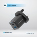 Powerology 35W PD QC 1xUSB-C 35W and 1xUSB-A 18W GaN Charger UK -with Type C to C 60W -Black	