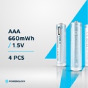 Powerology 1.5V Type-c Rechargeable Lithium-ion Battery AA Battery 2200mWh 4pcs per Pack