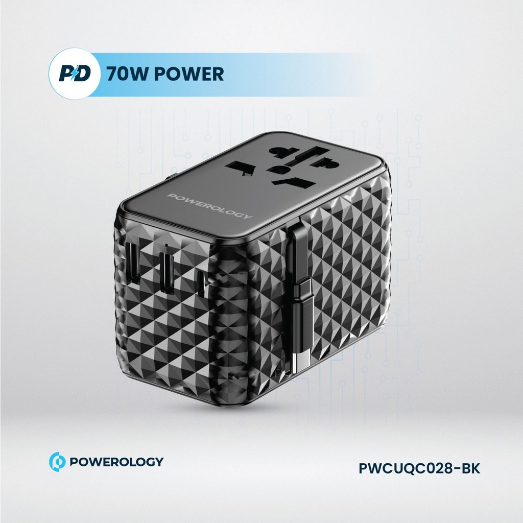 Powerology GaN Universal Charger Retractable Type-C Cable 