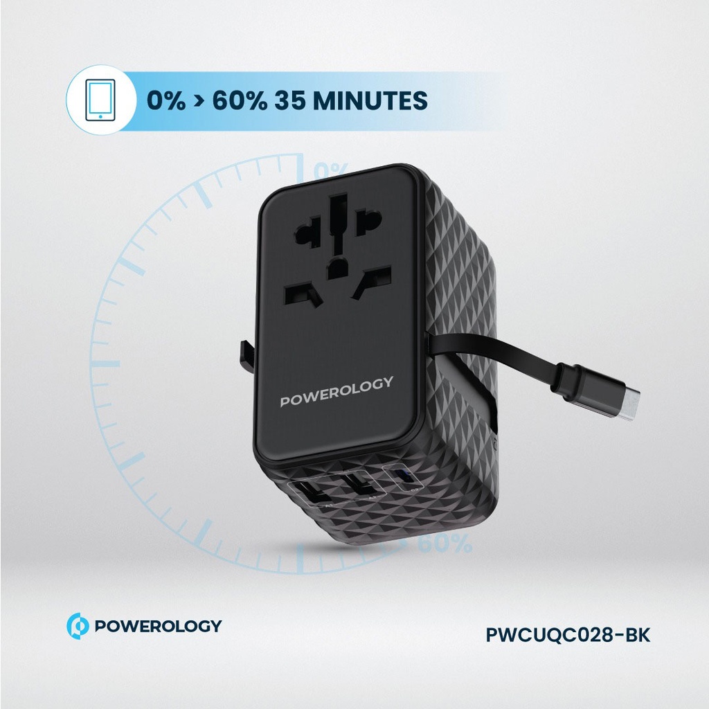 Powerology GaN Universal Charger Retractable Type-C Cable 