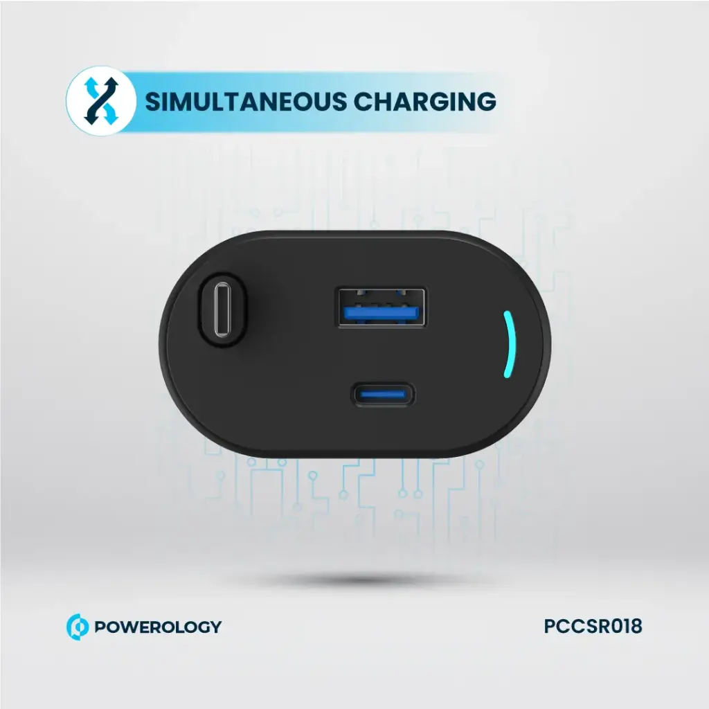 Powerology Type-C Retractable Car Charger - Black