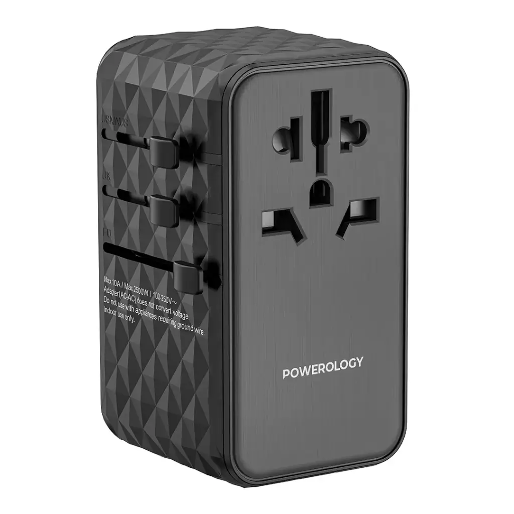 Powerology GaN 170W Universal Charger with 4-Ports Fast Charging + Ac - Black