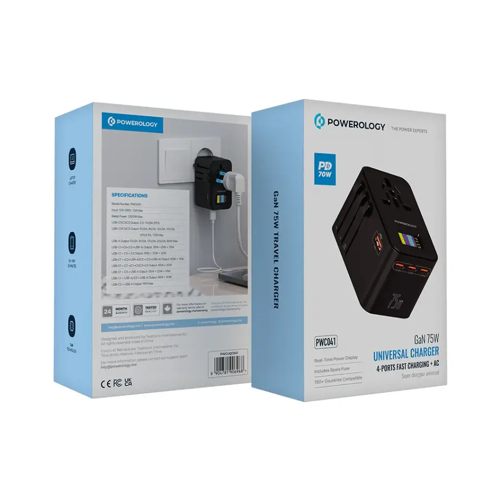 Powerology GaN 75W Universal Charger - Black