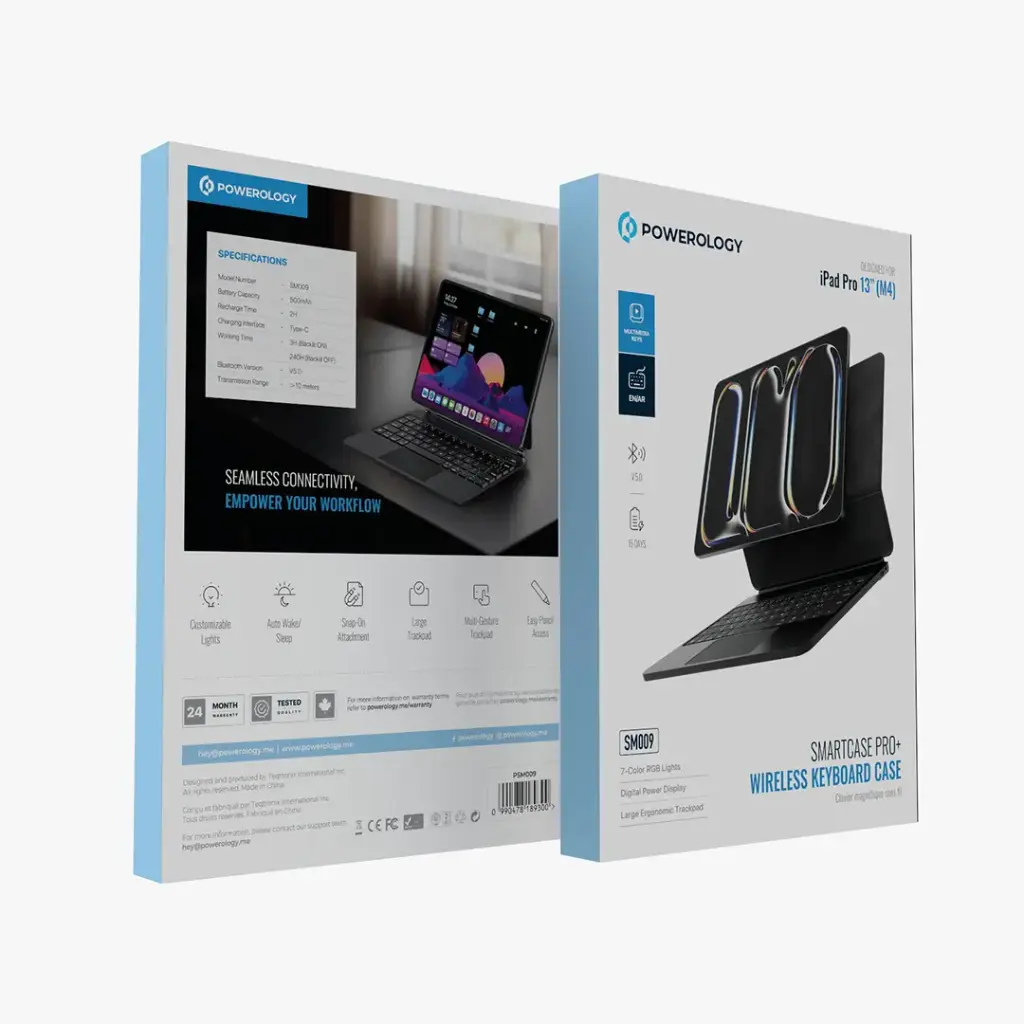 Powerology Smartcase Pro+ Wireless Keyboard Case for iPad Pro 13” (M4) - Black